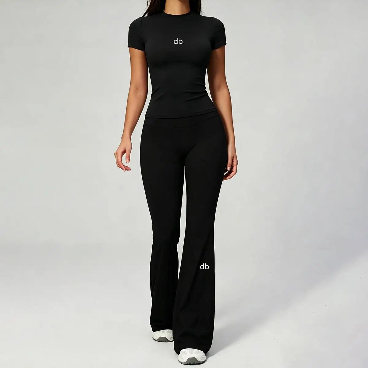 Ensemble nude manches courtes + pantalon évasé