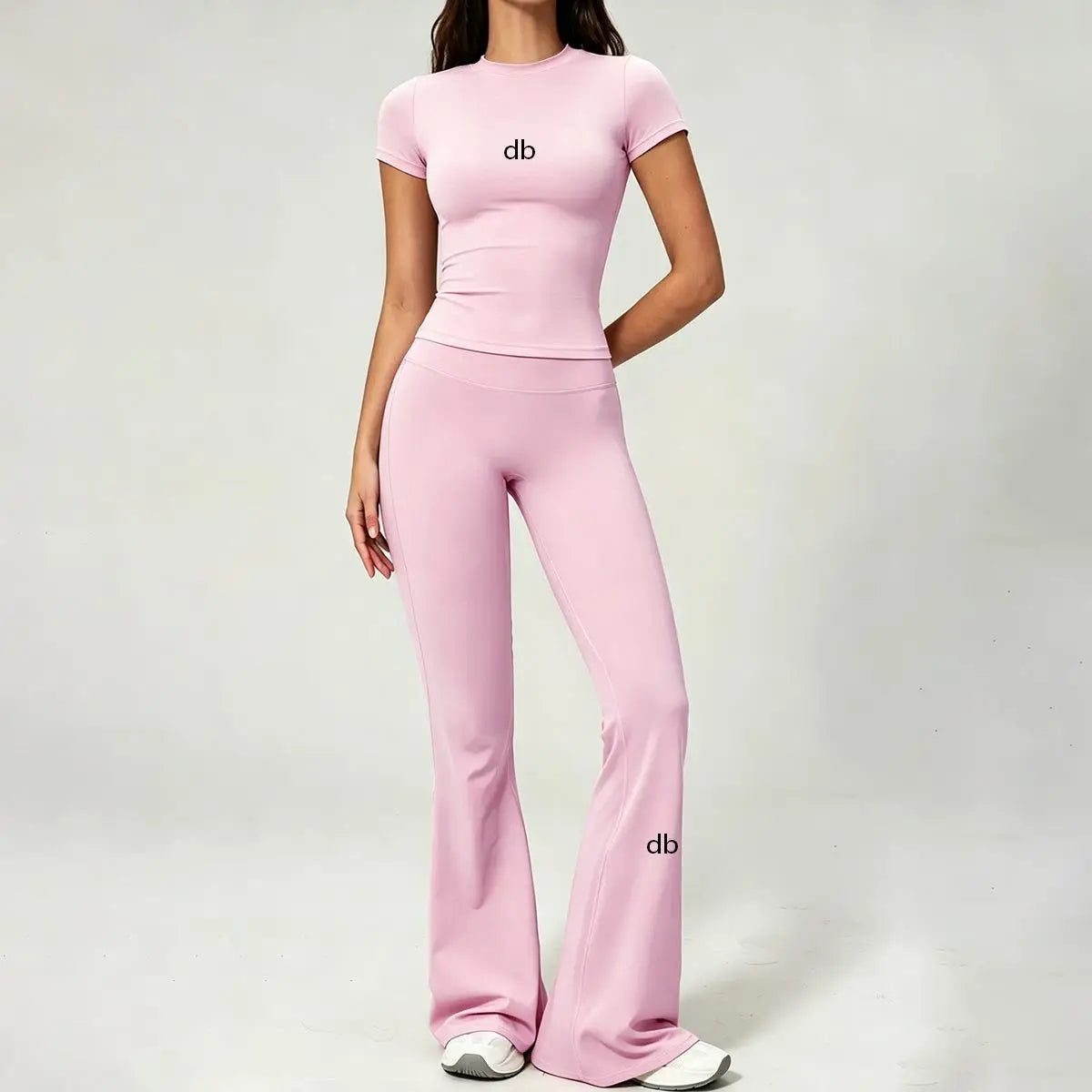 Ensemble nude manches courtes + pantalon évasé