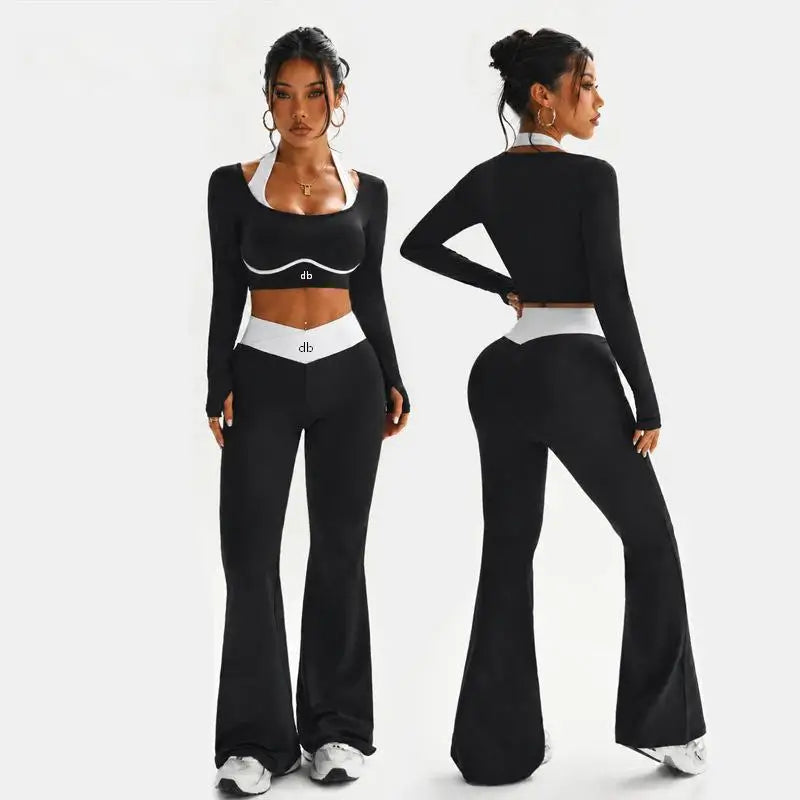 Ensemble manches longues col contrasté + pantalon évasé