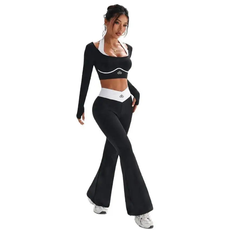 Ensemble manches longues col contrasté + pantalon évasé