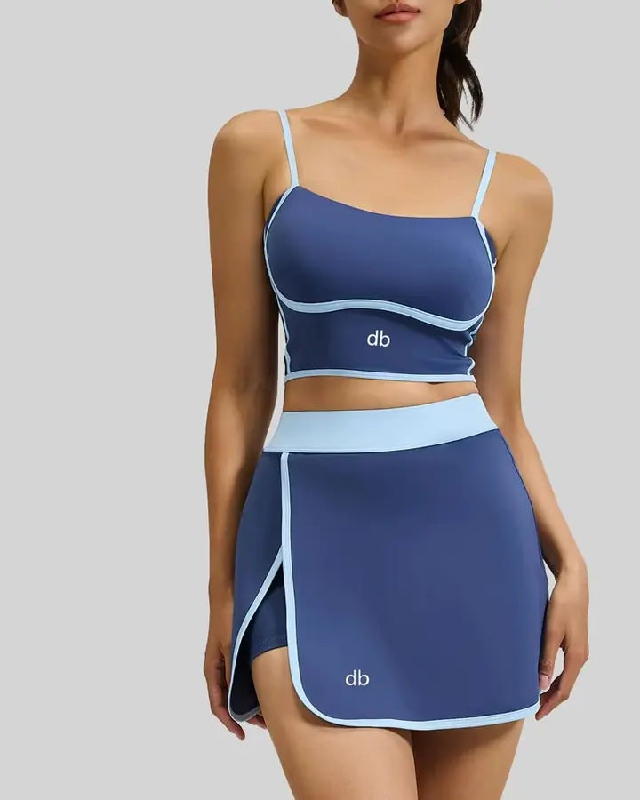 Ensemble brassière + jupe fendue bleu