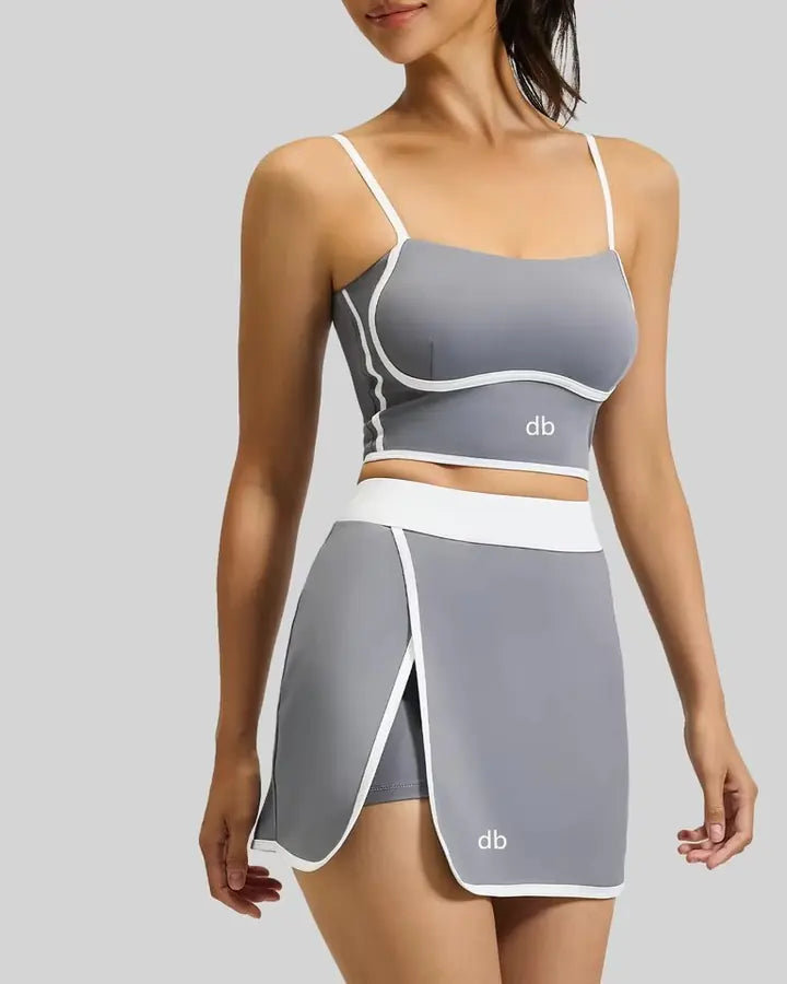 Ensemble brassière + jupe fendue gris