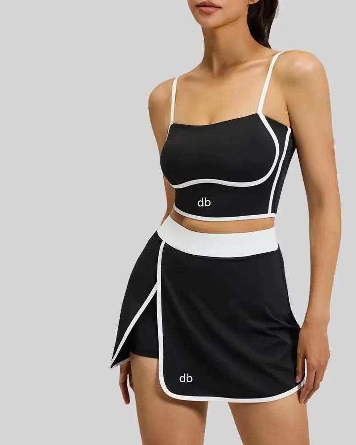 Ensemble brassière + jupe fendue noir